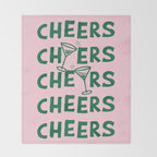 Cheers. Cocktails and Drinks in Forest Green and Pink Throw Blanket Gallery Image 2