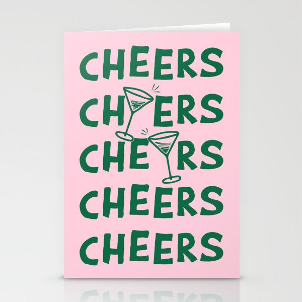 Cheers. Cocktails and Drinks in Forest Green and Pink Stationery Card Gallery Image 1