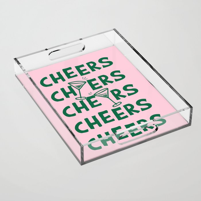 Cheers. Cocktails and Drinks in Forest Green and Pink Acrylic Tray Gallery Image 1