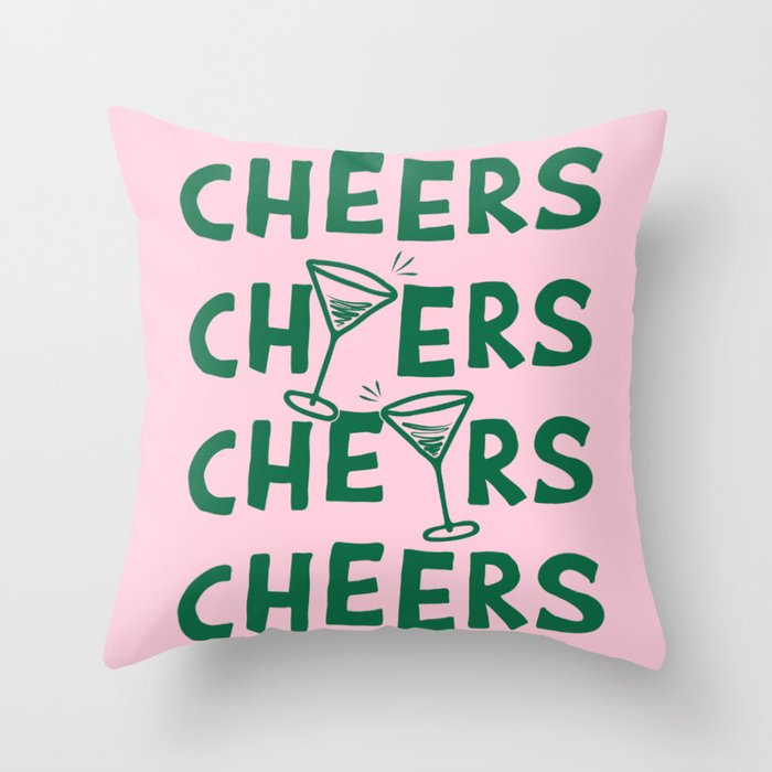 Cheers. Cocktails and Drinks in Forest Green and Pink Throw Pillow Gallery Image 6