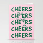 Cheers. Cocktails and Drinks in Forest Green and Pink Stationery Card Gallery Image 2