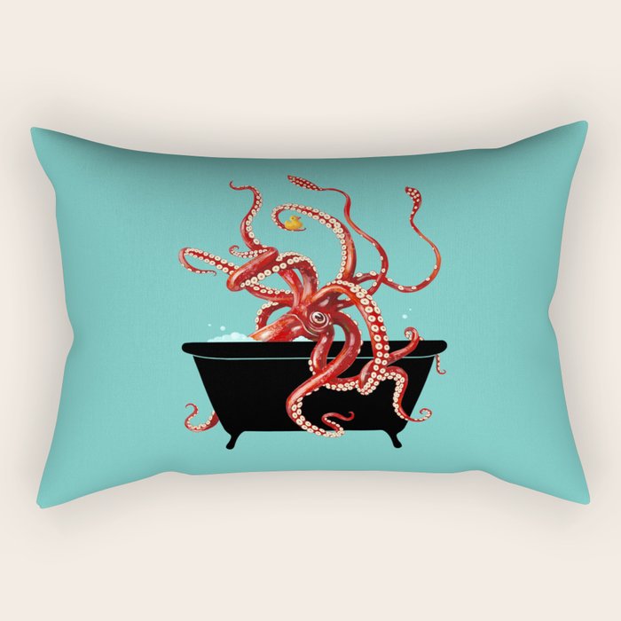 Giant Squid in Bathtub Rectangular Pillow Gallery Image 1