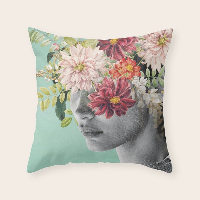 WOMAN WITH FLOWERS 12 Throw Pillow Gallery Image 6