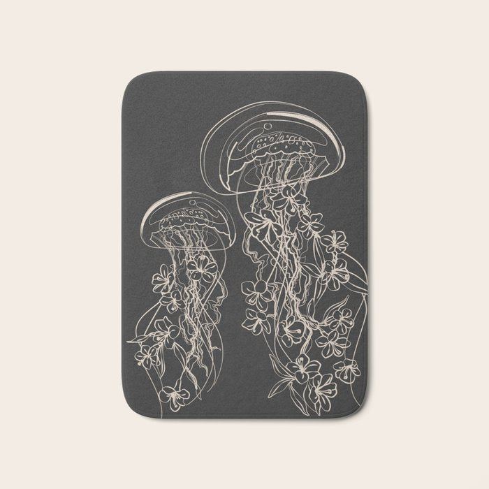 Minimal Floral Jellyfishes 2 Bath Mat Gallery Image 1