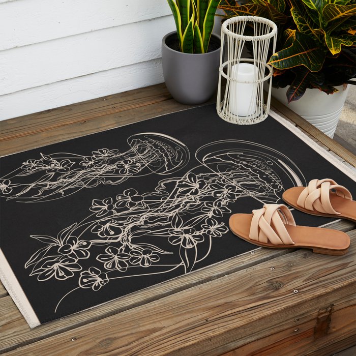 Minimal Floral Jellyfishes 2 Outdoor Rug Gallery Image 2