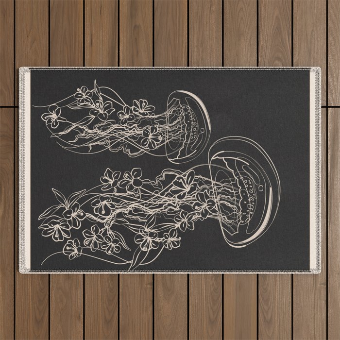 Minimal Floral Jellyfishes 2 Outdoor Rug Gallery Image 1