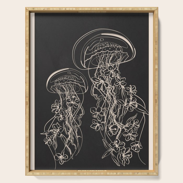 Minimal Floral Jellyfishes 2 Serving Tray Gallery Image 1
