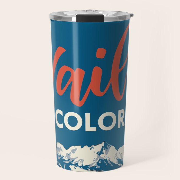 Vintage Vail Ski Poster Blue Travel Mug Gallery Image 1