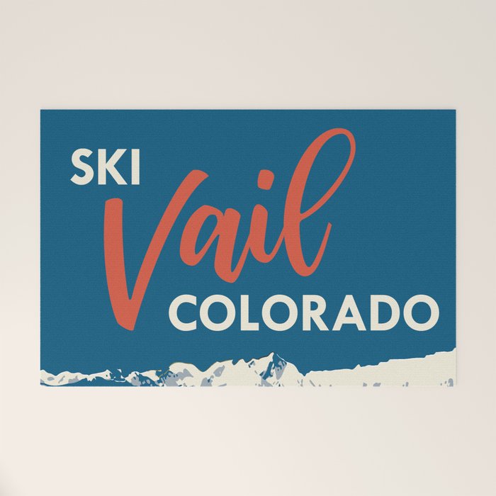 Vintage Vail Ski Poster Blue Welcome Mat Gallery Image 1
