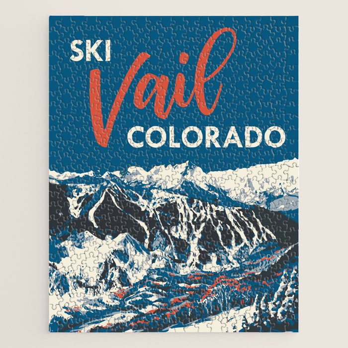Vintage Vail Ski Poster Blue Jigsaw Puzzle Gallery Image 1