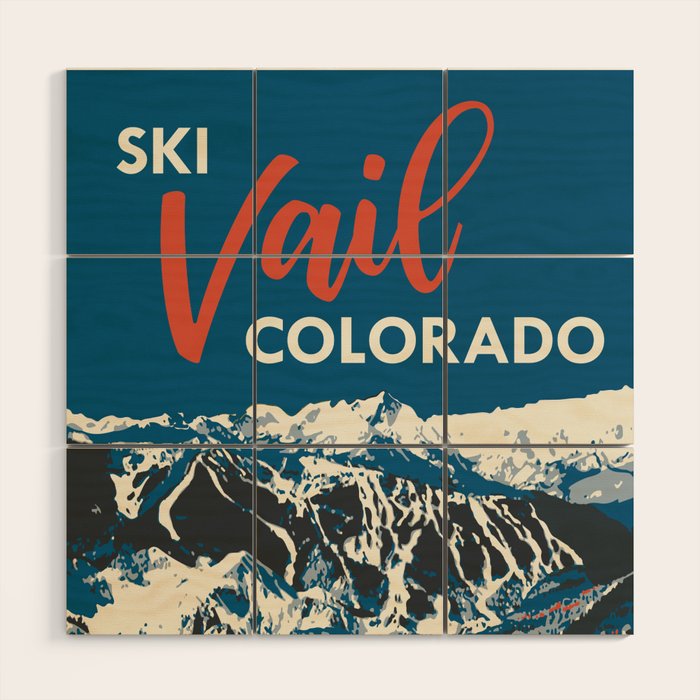 Vintage Vail Ski Poster Blue Wood Wall Art Gallery Image 1