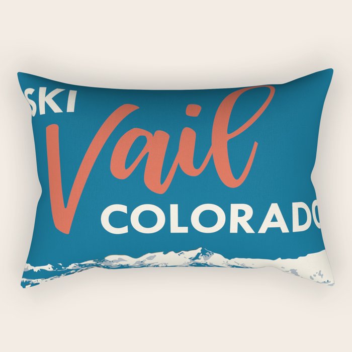 Vintage Vail Ski Poster Blue Rectangular Pillow Gallery Image 2