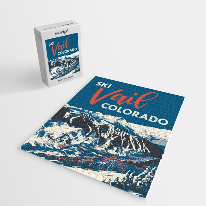Vintage Vail Ski Poster Blue Jigsaw Puzzle Gallery Image 2