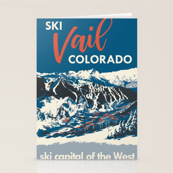 Vintage Vail Ski Poster Blue Stationery Card Gallery Image 2