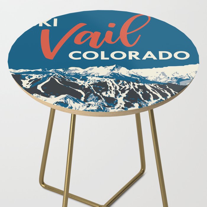 Vintage Vail Ski Poster Blue Side Table Gallery Image 2