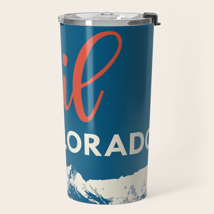 Vintage Vail Ski Poster Blue Travel Mug Gallery Image 2