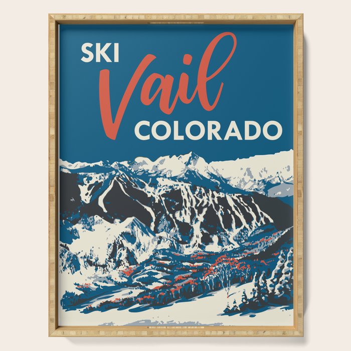 Vintage Vail Ski Poster Blue Serving Tray Gallery Image 1