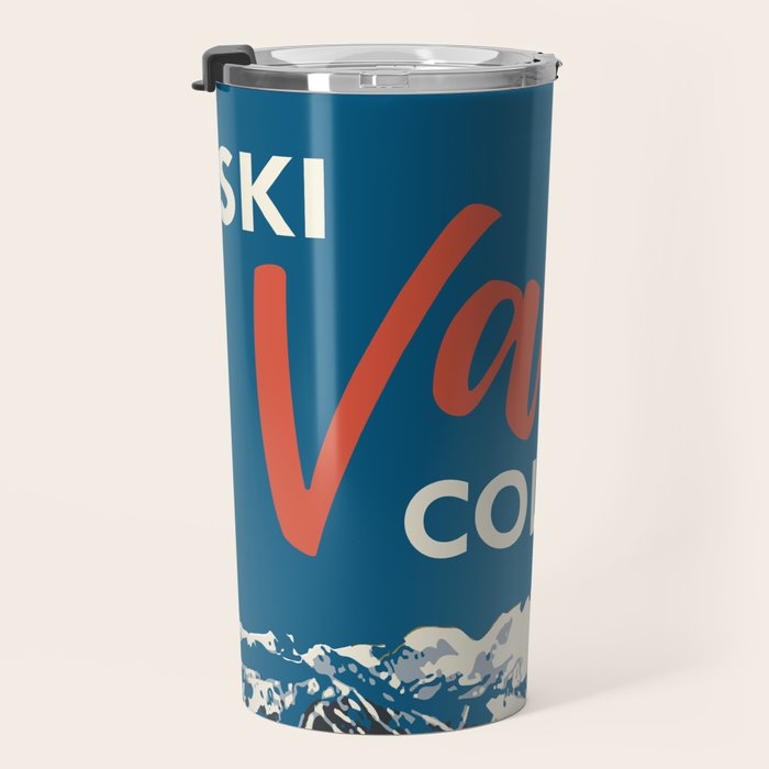 Vintage Vail Ski Poster Blue Travel Mug Gallery Image 3