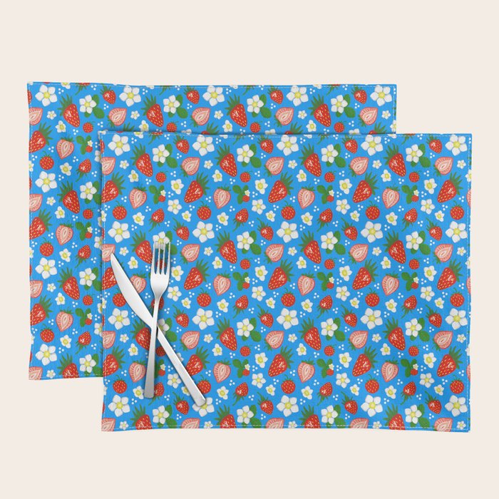 Strawberries Galore Pattern On Blue Placemat Gallery Image 1