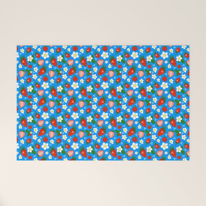 Strawberries Galore Pattern On Blue Welcome Mat Gallery Image 1