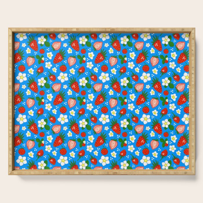 Strawberries Galore Pattern On Blue Serving Tray Gallery Image 1