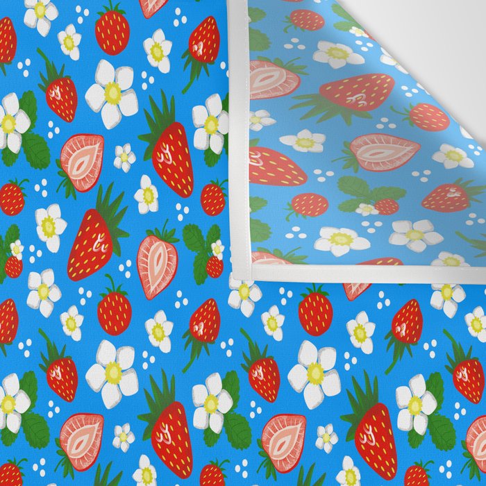 Strawberries Galore Pattern On Blue Wall Tapestry Gallery Image 3