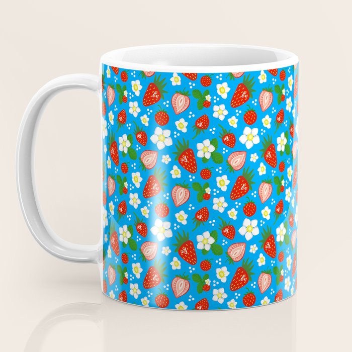 Strawberries Galore Pattern On Blue Coffee Mug Gallery Image 3