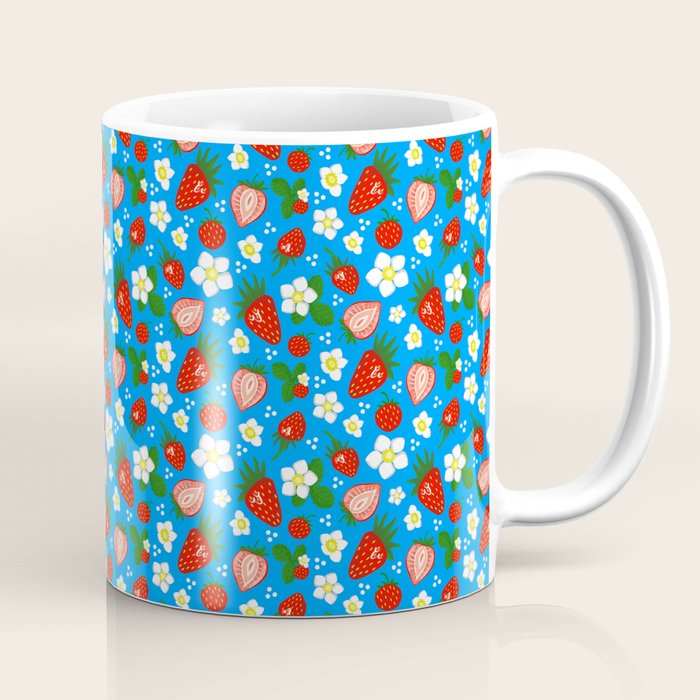 Strawberries Galore Pattern On Blue Coffee Mug Gallery Image 1
