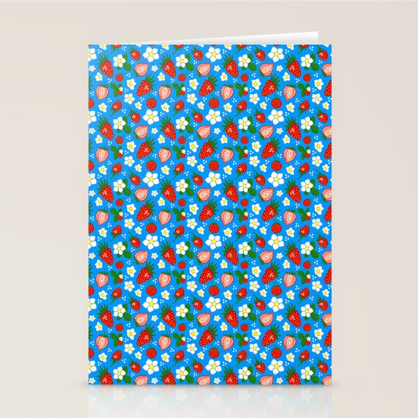 Strawberries Galore Pattern On Blue Stationery Card Gallery Image 2