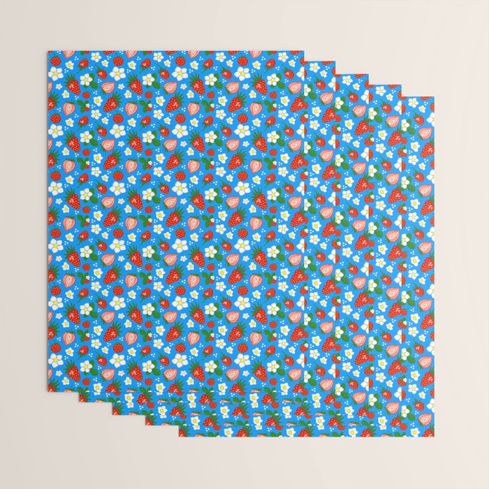 Strawberries Galore Pattern On Blue Wrapping Paper Gallery Image 3