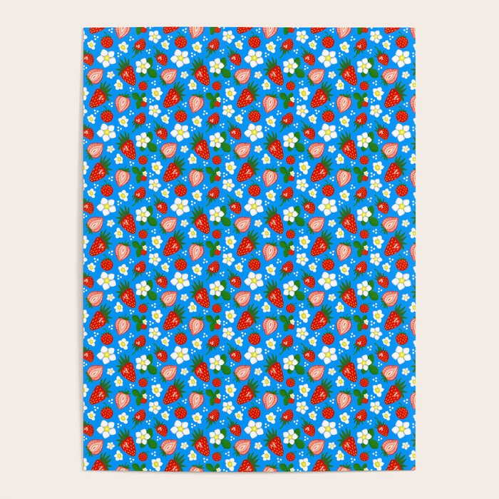 Strawberries Galore Pattern On Blue Poster Gallery Image 4