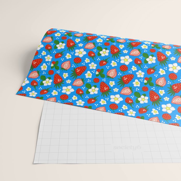 Strawberries Galore Pattern On Blue Wrapping Paper Gallery Image 2