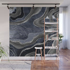 Navy Blue Black Marble Agate Silver Glitter Glam #1 (Faux Glitter) #decor #art #society6 Wall Mural Gallery Image 1