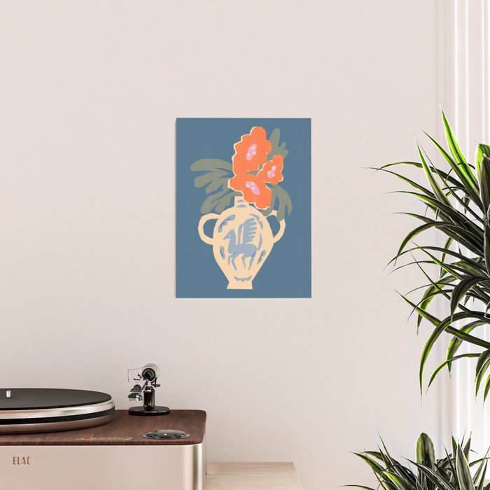 Pegasus Amphora with red flowers Poster Gallery Image 2