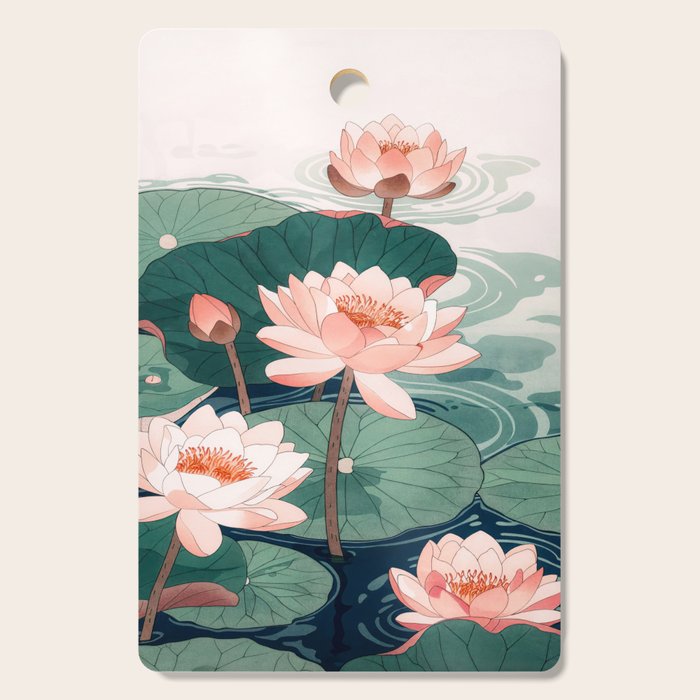 Japanese Wall Art Floral Lotus Painting Pink Pastel Green botanical Wabi Sabi Flower Poster  Cutting Board Gallery Image 1