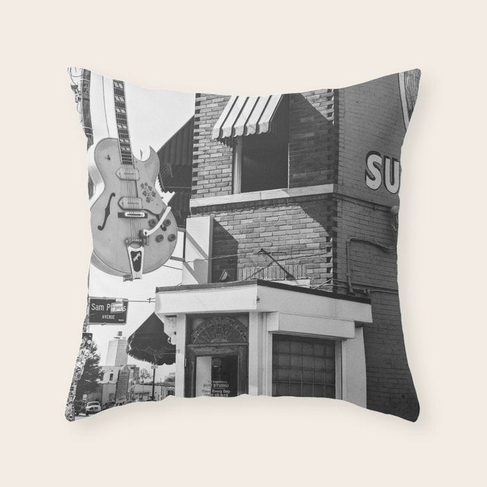 Sun Studio Memphis Tennessee Black and White Photography Throw Pillow Gallery Image 1