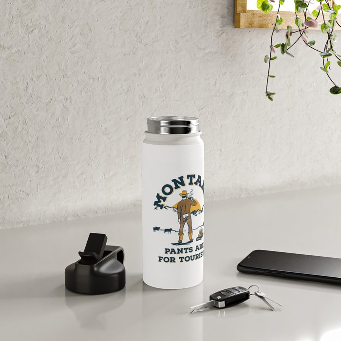 "Montana: Pants Are For Tourists" Funny Retro Cowboy Travel Art Water Bottle Gallery Image 4