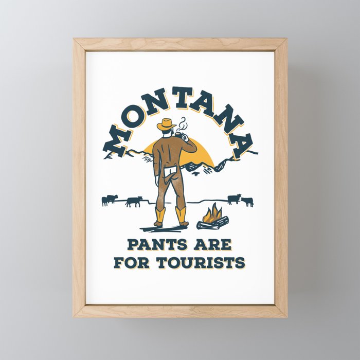 "Montana: Pants Are For Tourists" Funny Retro Cowboy Travel Art Mini Art Print Gallery Image 1