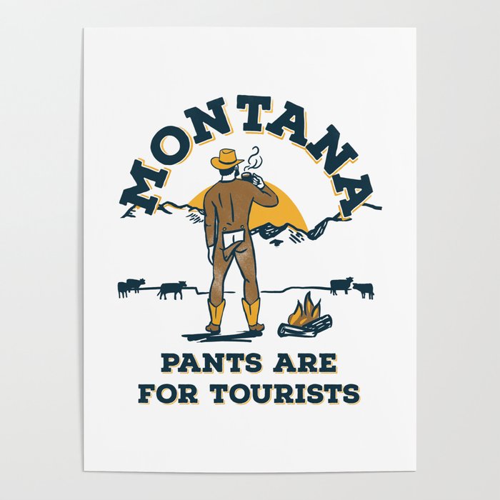 "Montana: Pants Are For Tourists" Funny Retro Cowboy Travel Art Poster Gallery Image 4