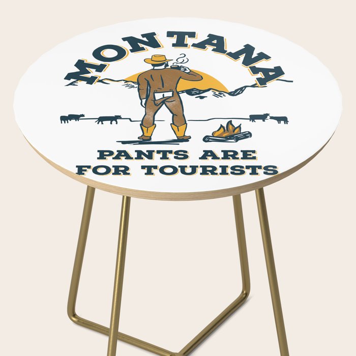"Montana: Pants Are For Tourists" Funny Retro Cowboy Travel Art Side Table Gallery Image 2