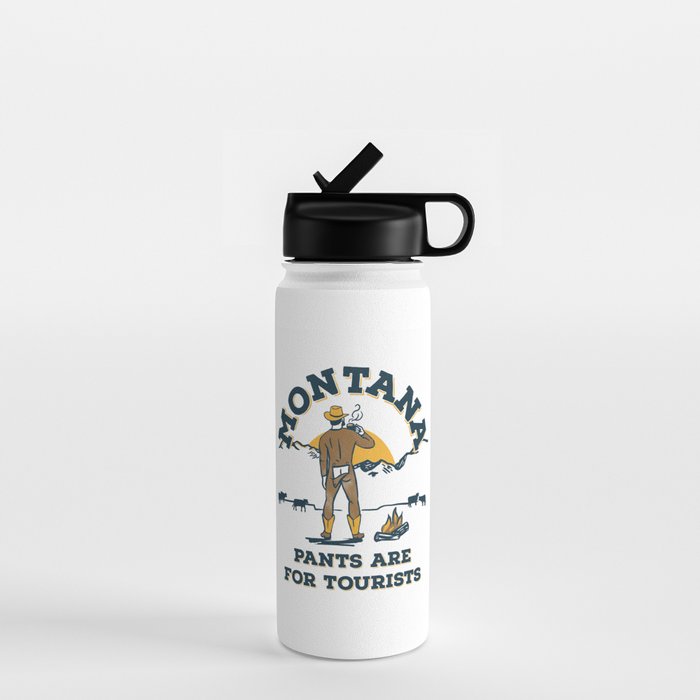 "Montana: Pants Are For Tourists" Funny Retro Cowboy Travel Art Water Bottle Gallery Image 1