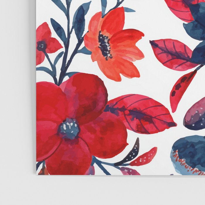 Red and Blue, Watercolor Painting of Flowers, Digital Art Poster Gallery Image 3