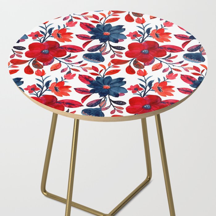 Red and Blue, Watercolor Painting of Flowers, Digital Art Side Table Gallery Image 2