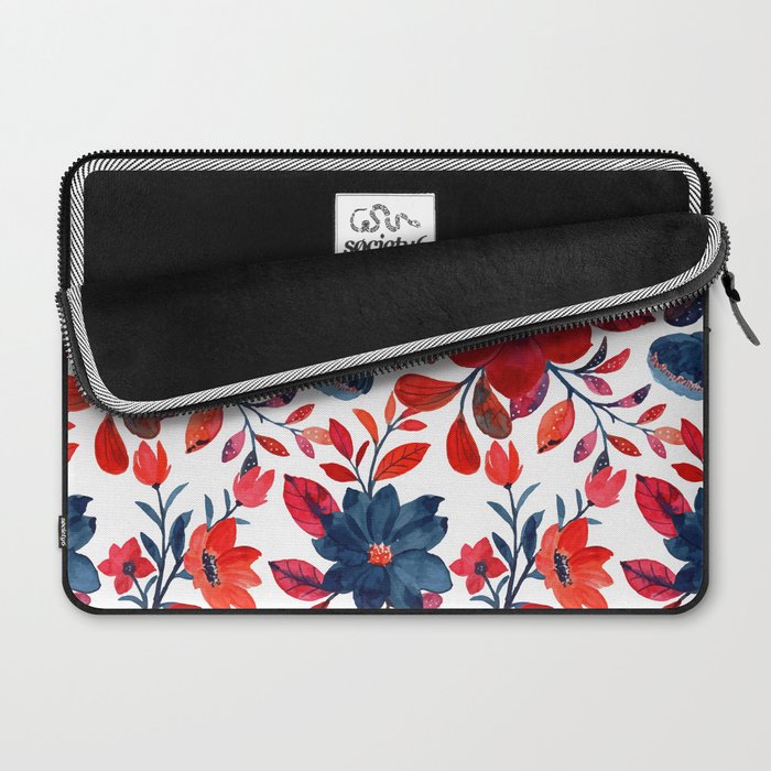 Red and Blue, Watercolor Painting of Flowers, Digital Art Laptop Sleeve Gallery Image 2