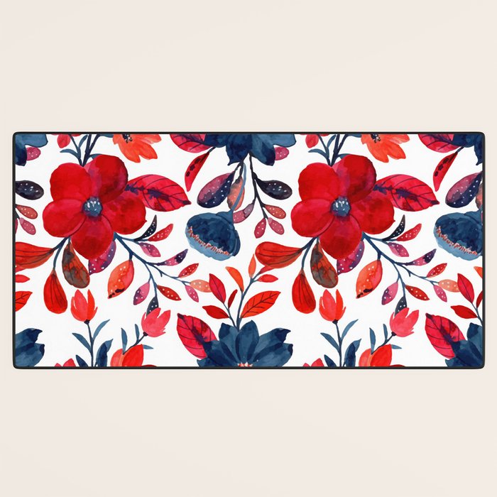 Red and Blue, Watercolor Painting of Flowers, Digital Art Desk Mat Gallery Image 3