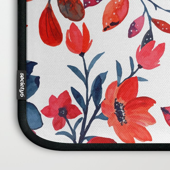 Red and Blue, Watercolor Painting of Flowers, Digital Art Laptop Sleeve Gallery Image 3