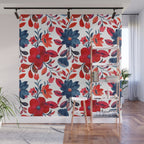 Red and Blue, Watercolor Painting of Flowers, Digital Art Wall Mural Gallery Image 1