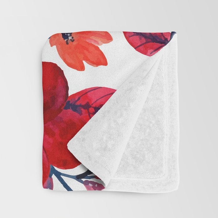 Red and Blue, Watercolor Painting of Flowers, Digital Art Throw Blanket Gallery Image 3