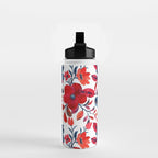 Red and Blue, Watercolor Painting of Flowers, Digital Art Water Bottle Gallery Image 2