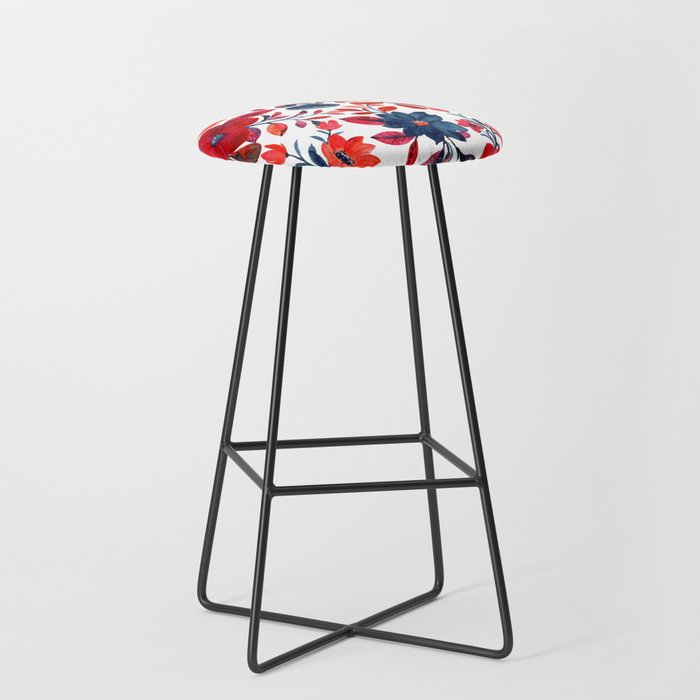 Red and Blue, Watercolor Painting of Flowers, Digital Art Stool Gallery Image 1